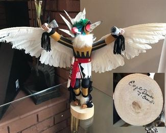 Hand carved Eagle Dancer Kachina doll signed by artist J. Creek. 16in tall. Asking $300.00.