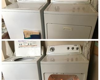 Whirlpool HE washer and dryer. Washer measures: 3ft 8in tall (4ft 4in tall with lid open) 2ft 3in wide across the front, and 2ft 2in deep front to back. Dryer measures: 3ft 8in tall, 2ft 5in wide across the front, and  2ft 2in deep. One owner. Asking $500 for the set.