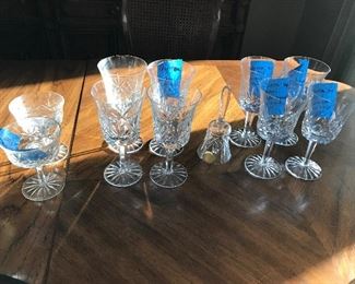 Questa (Cut) 24% Lead Crystal by Astral: set of two Champagne/Tall Sherbet glasses - $25.00 (no cracks or chips); Set of four Water Goblets - $50.00 (no cracks or chips); Bell - $20.00 (no cracks or chips); four individual chipped or cracked water goblets from $6 - $10.