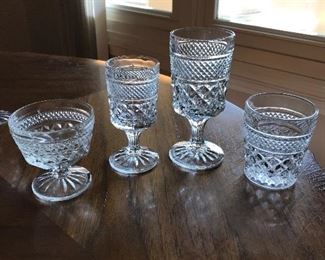 Wexford by Anchor Hocking glassware: Set of four Champagne/Tall Sherbet glasses - $32.00 (no chips or cracks); Set of 8 Wine Glasses - $64 (no chips or cracks); Set of 6 Water Goblets - $60 (no chips or cracks); Set of four Old Fashion Glasses - $56.00 (no chips or cracks); Single Water Goblet - $10.00 (no chips or cracks); Single Old Fashion Glass - $5.00 (chipped)