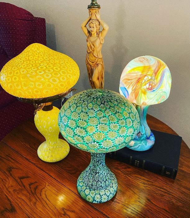 Italian KB Millefiori and Murano glass mushroom lamps 