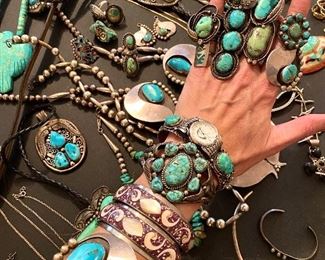 Tons of amazing signed turquoise jewelry. 