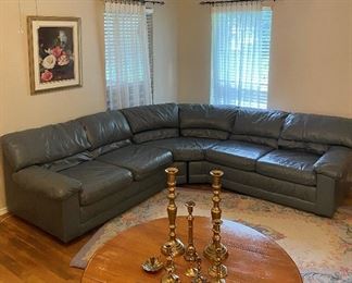 Large navy leather sectional 