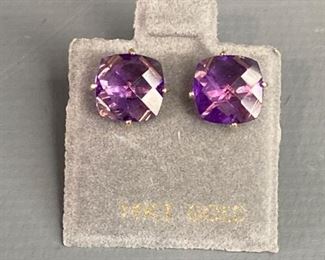 14k Gold and Amethyst (3.25ct) stud earrings, made in Canada
