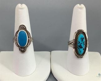 Turquoise Rings Solid Blue .925 Silver Size 7, and multi-color is Sterling Size 8, 10.4gtw