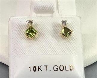 10K Gold Tourmaline (0.44ct) and Diamond (0.06ct) Earrings