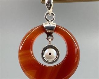 Sterling Silver, Gemstone, and Pearl Pendant, 1.25" diam, 7.0gtw