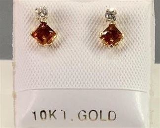 10k gold citrine .44ct, and diamond 0.06ct, stud earrings