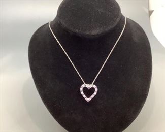 Amethyst and CZ Heart Pendant on 18" .925 Sterling Chain