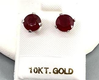 10k White Gold Ruby Earrings, 2.1ct