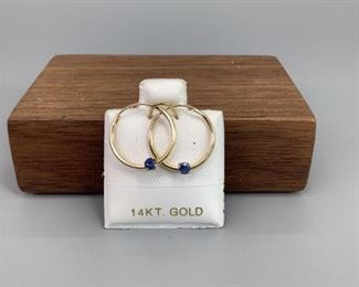14k Gold Sapphire Hoop Earrings, 0.15ct