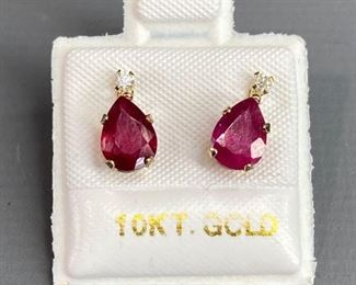 10k Gold and Ruby (1.8ct) and Moissanite (0.05ct) Earrings