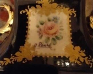 Sevres style Navy Blue Fine Porcelain,...