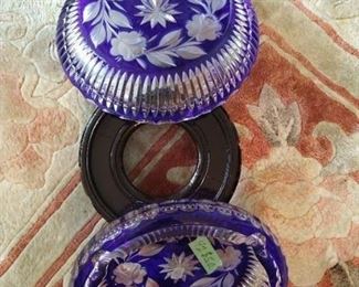 Rare and Choice, Cobalt and Clear Crystal Glass, hand cut and polished Ash Trays, 50./ Each.