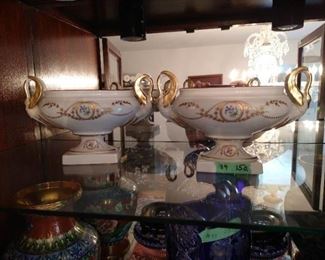 Pair of fine porcelain Swan Compotes,