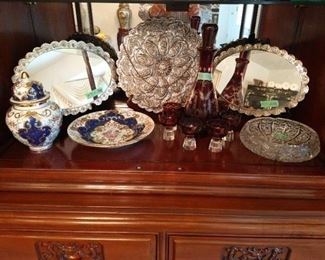 Silver mirrors, Etched Crystal, and Ceramics...