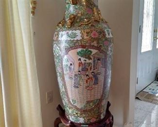 Tall four 4 foot tall imperial palace floor vase and stand.
