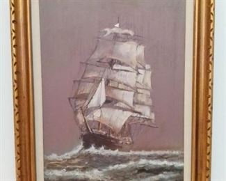 Oil on canvas Painting of a Clipper Ship at Sea,