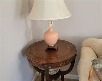 Antique Side Table with Vintage Lenox Lamp