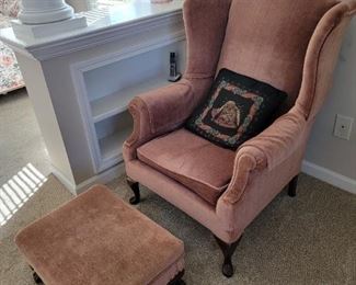 Queen Anne Wingback Chair with Matching Ottoman
