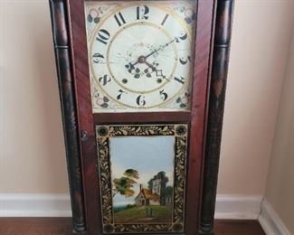 Early 19th Century Eli Terry Clock sold by Seth Thomas. Reverse Painting. "Column and Splat" Shelf Clock -  Manufactured in Connecticut. Circa 1825. Non-working, needs some restoration, Original Weights have yet to be located