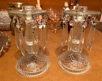 Clear Glass Crystal Candle Stick Holders With Prisms
