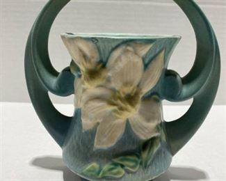 Roseville Pottery USA 387 Clematis Vase Blue