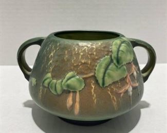 Roseville Pottery USA Fuchsia Pattern Double Handle Squat Vase
