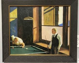 Two Men Playing Pool Art Piece