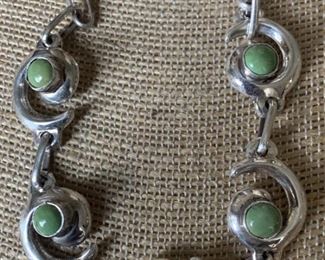 Sterling Silver and Green Turquoise Linked Bracelet