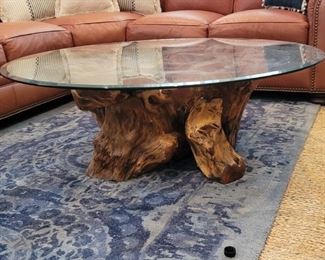 Exotic Root Ball, Glass Top Coffee Table