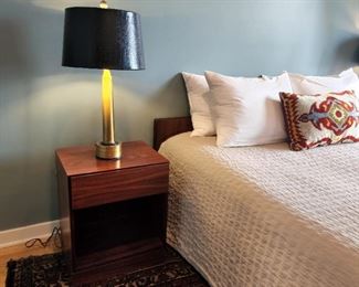 side table (2 available) - 23" high x 18" wide x 15" deep; lamp with black shade (2 available) 28" high