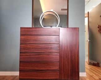 dresser is 44" high x 45" wide x 18" deep; mirror is 31" high x 35" wide