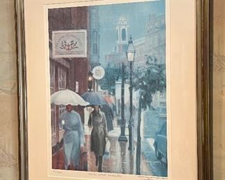 Item 25:  "Charles Street Umbrellas" by Candace Lovely Lithograph 108/950 - 23.25" x 28.5": $225