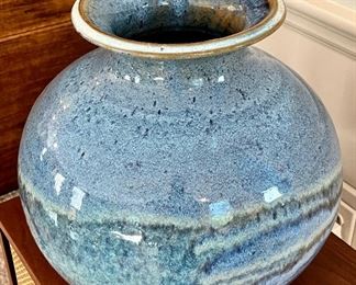 Item 15:  Large Glazed Pottery Vase Signed - 12.5": $58