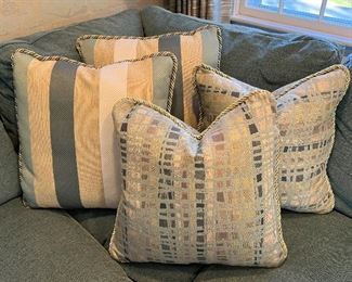 Item 26:  (2) Striped Down Pillows (rear) - 20" x 20":  $75 for pair                                                                                                         Item 27:  (2) Down Pillows (squares - front) - 18" x 18": $75 for pair (SOLD)