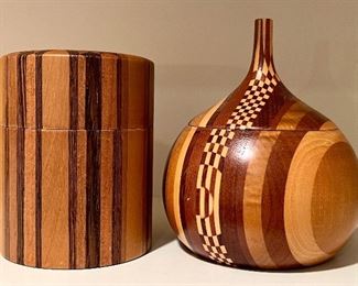 Item 41:  (2) Multiwood Artisan Boxes:   $48 for both                                                                Tallest - 5"