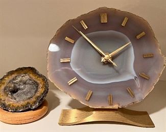Item 39:  Sliced Geode (left):   $14                                                                     Item 40:  Sliced Agate Clock (right): $28 (SOLD)