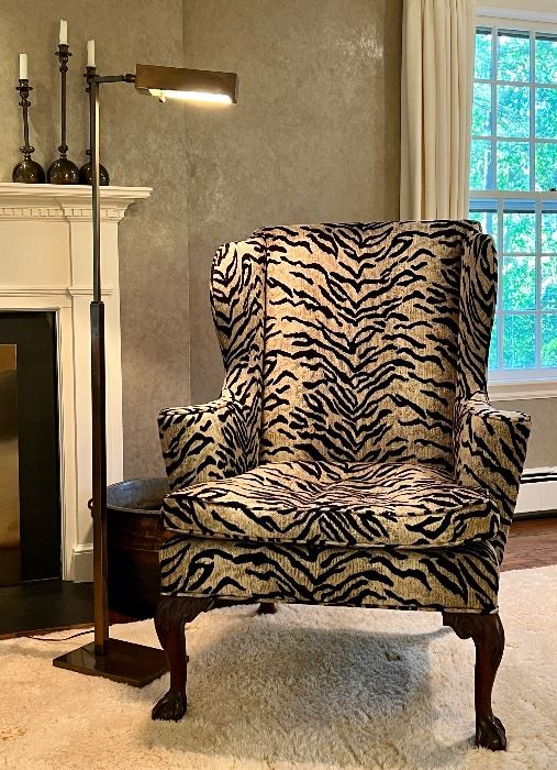 Item 57:  Upholstered Animal Print Wing Chair with Down Cushion- 34"l x 20"w x 44.75"h:  $445