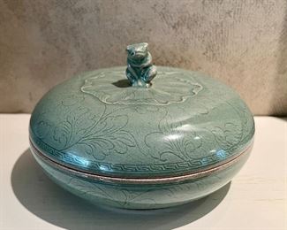 Item 69:  Celadon Covered Dish with Frog Finial - 3.5": $48