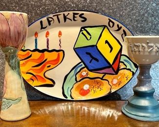 Item 137:  (2) Kiddish Cups & Latkes Platter:  $54 for all