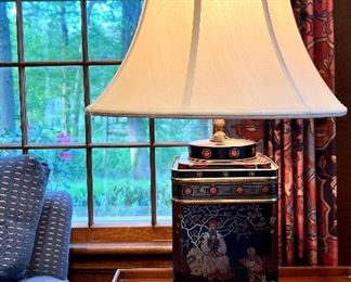 Item 143:  (2) Vintage Pair of Tea Caddy Tin Table Lamps from Wildwood Frederick Cooper - 28": $425 for pair