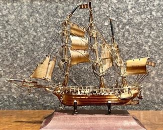 Item 165:  Handmade Sterling Ship (Mexico) - 7" x 6":  $250