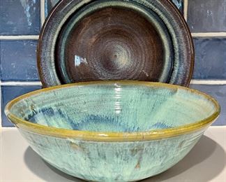 Item 203:  Pottery Bowl with Underplate - 14" x 5":  $85