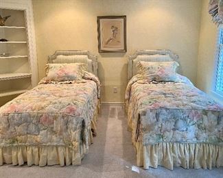 Item 214:  (2) Upholstered Twin Headboards with Custom Coverlet, Shams and Dust Ruffle:  $225/Each