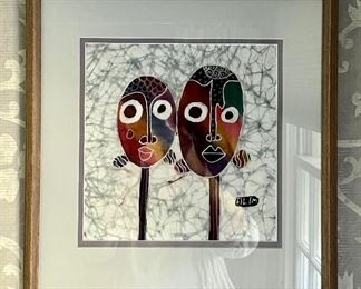 Item 229:  Signed Framed Fabric (Faces) - 14" x 14.5":  $95