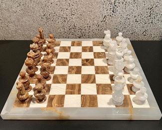 Item 251:  Marble Chess Set (please note two chessman have been repaired):  $45