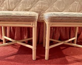 Item 311:  (2) McGuire Style Rattan Bamboo Frame Benches - a Pair- 18.5"l x 15"w x 18"h:  $445