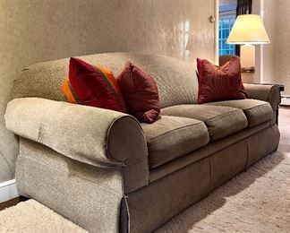 Item 72: Upholstered Wheat Down Sofa - 85"l x 22.5"w x 36"h: $850