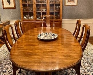 Item 161: Baker Furniture Traditional Mahogany Dining Table with Column Base & 6 Chairs: $2800